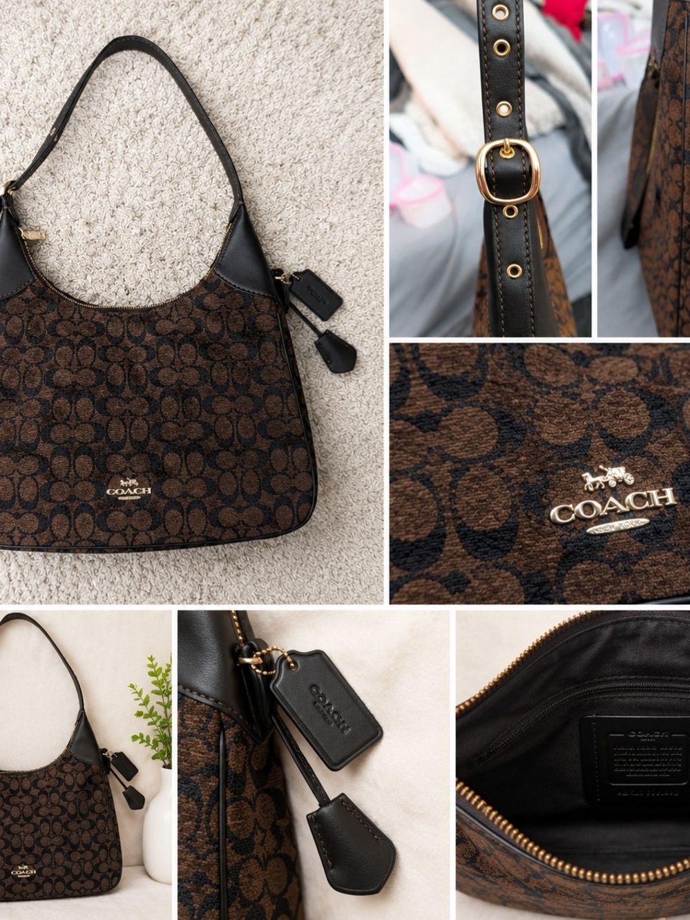Coach Brown & Black Signature Jacquard Shoulder Bag